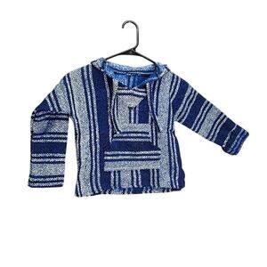 Mexican BAJA Hoodie For Kids Size 6 Blue Wool Sweater Toddler  Pullover